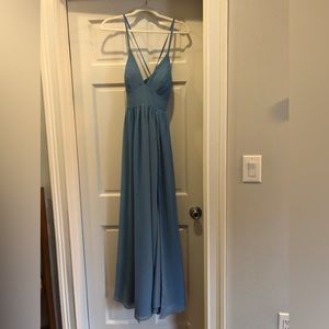 Azazie Aaida Bridesmaids Dress in Steel Blue A0